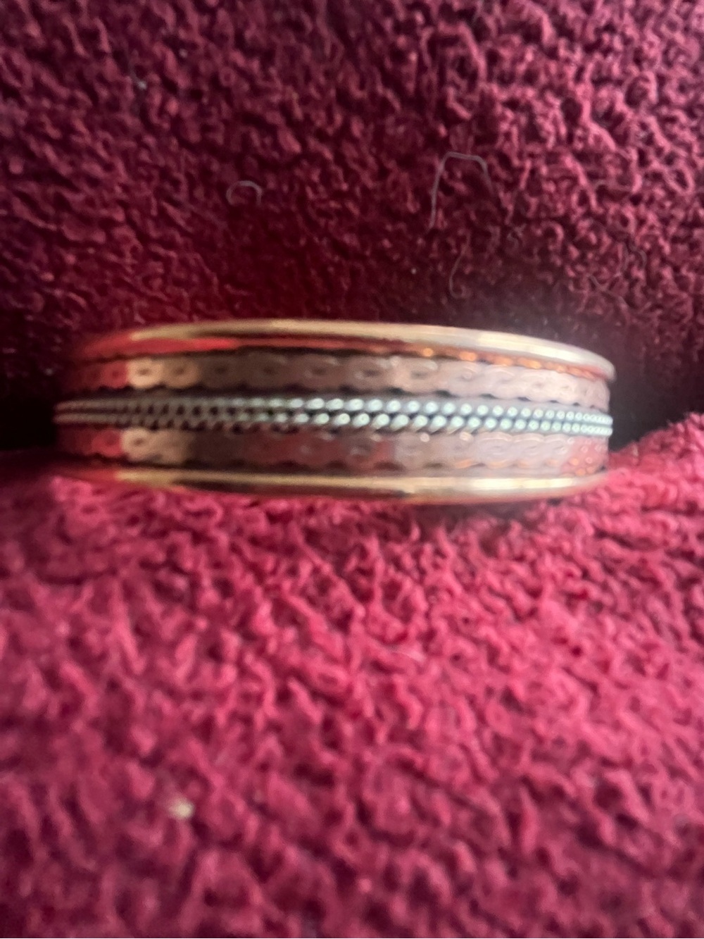 Vintage Copper Cuff Bracelet Wide Hammered Textured Mixed Metal Boho Statement